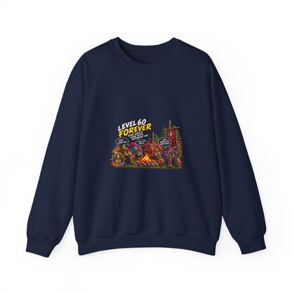 Crewneck Sweatshirt — "Level 60 Forever" Gamer Campfire Design