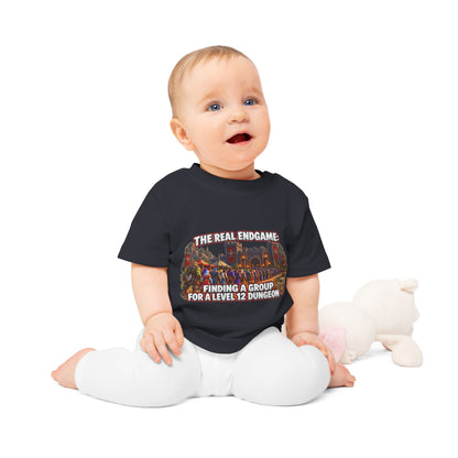 Baby T-Shirt – “The Real Endgame: Finding A Group For A Level 12 Dungeon” Gamer Onesie