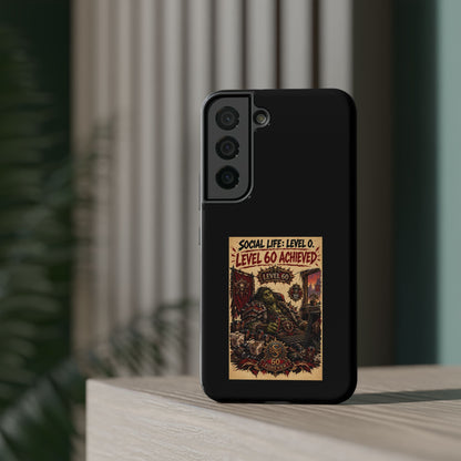Phone Case — 'Social Life: Level 0 — Level 60 Achieved (Skull Banner)' Heavy-Duty Impact-Resistant Phone Case