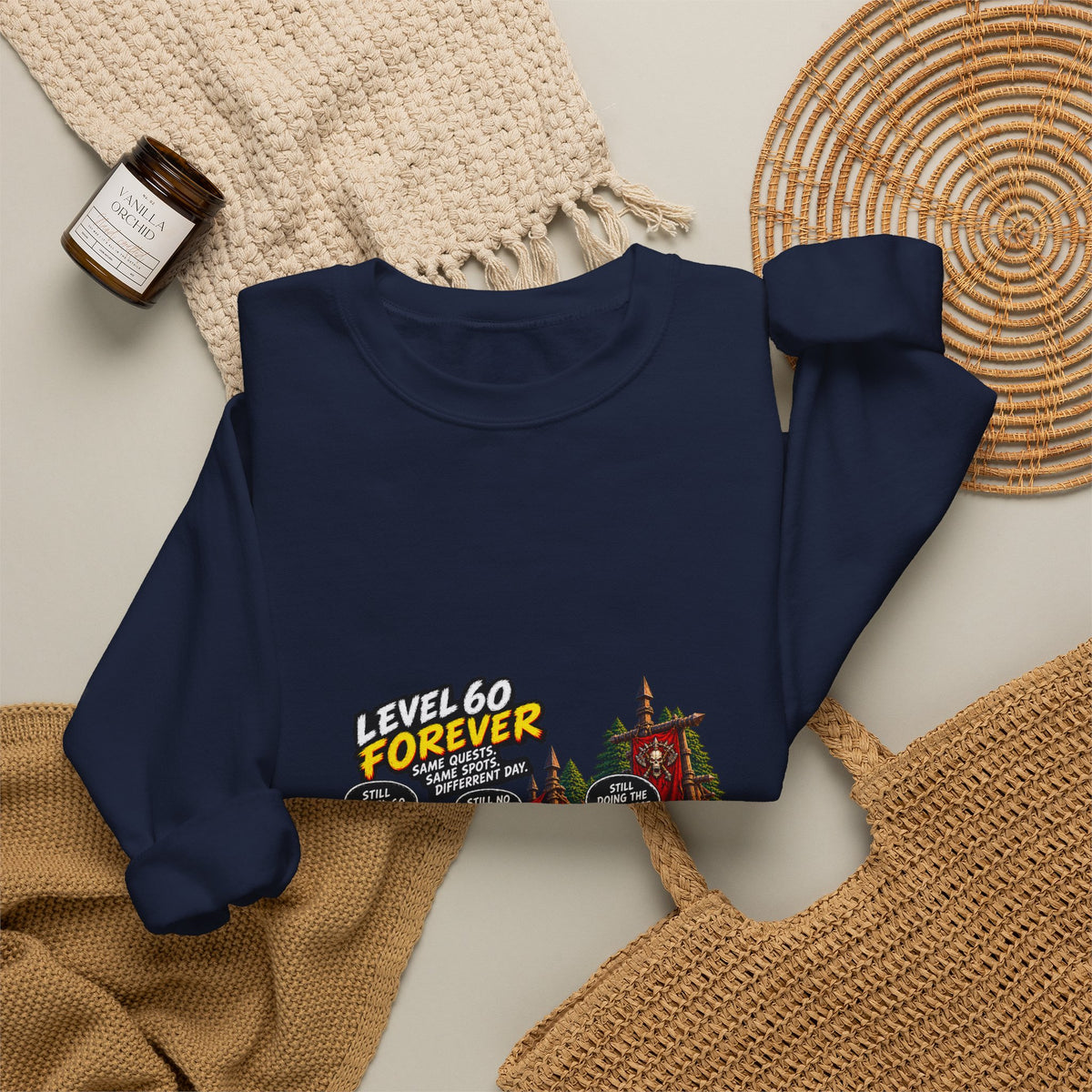 Crewneck Sweatshirt — "Level 60 Forever" Gamer Campfire Design