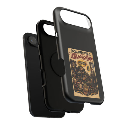 Phone Case — 'Social Life: Level 0 — Level 60 Achieved (Lion Banner)' Heavy-Duty Impact-Resistant Phone Case
