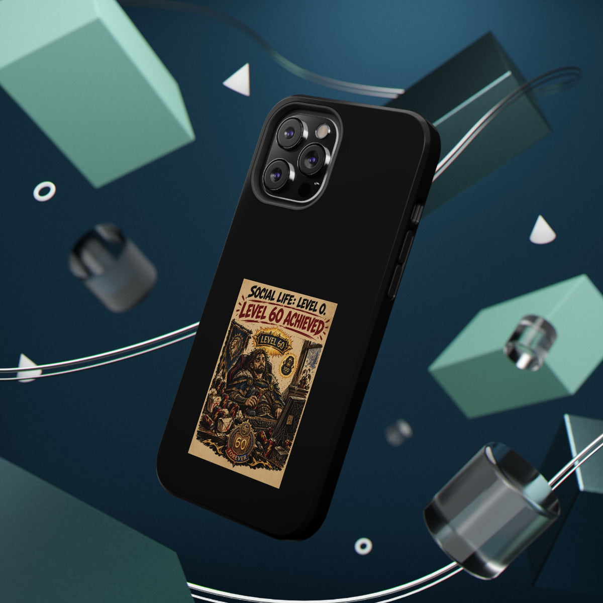 Phone Case — 'Social Life: Level 0 — Level 60 Achieved (Lion Banner)' Heavy-Duty Impact-Resistant Phone Case
