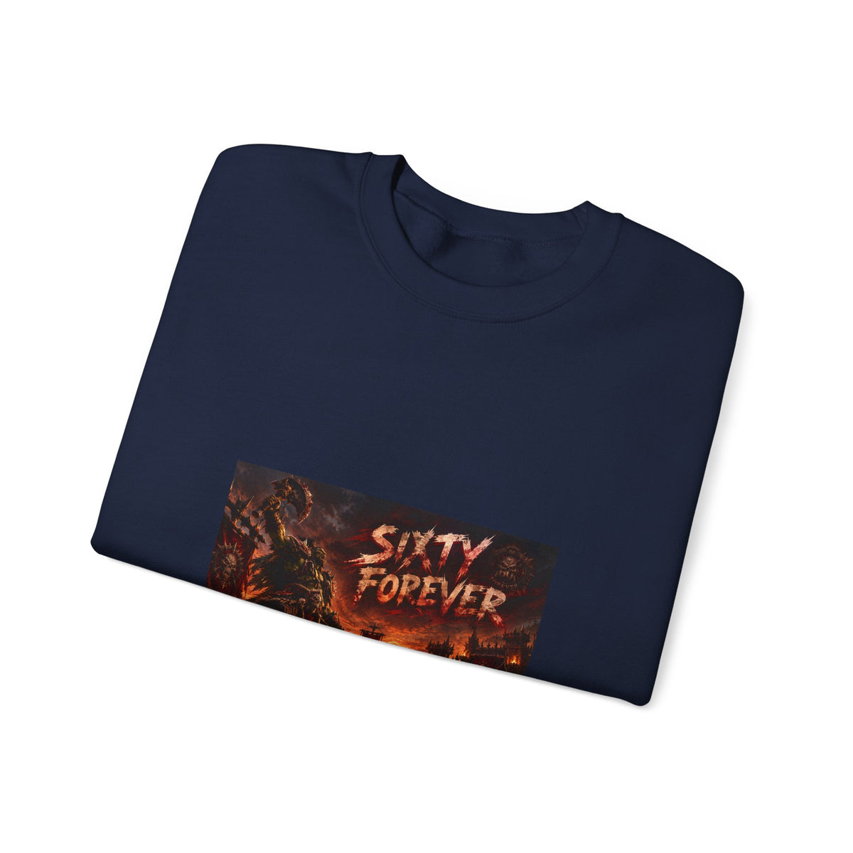 Sixty Forever Crewneck Sweatshirt — Gothic Fire Graphic Sweatshirt
