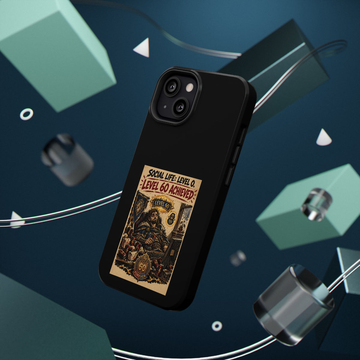Phone Case — 'Social Life: Level 0 — Level 60 Achieved (Lion Banner)' Heavy-Duty Impact-Resistant Phone Case