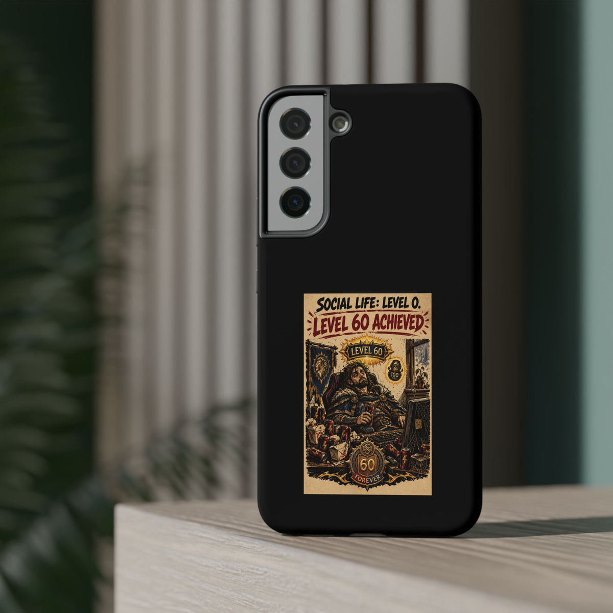 Phone Case — 'Social Life: Level 0 — Level 60 Achieved (Lion Banner)' Heavy-Duty Impact-Resistant Phone Case