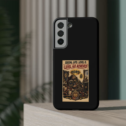 Phone Case — 'Social Life: Level 0 — Level 60 Achieved (Lion Banner)' Heavy-Duty Impact-Resistant Phone Case