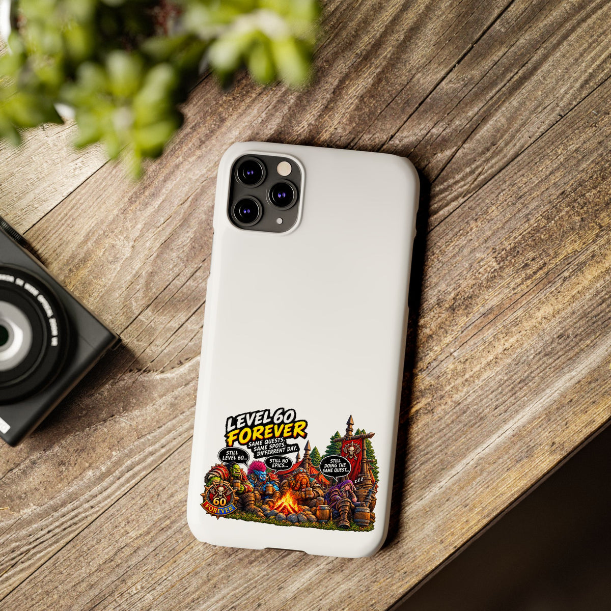 Level 60 Forever Slim Phone Case — Retro RPG Camping Gamer Design