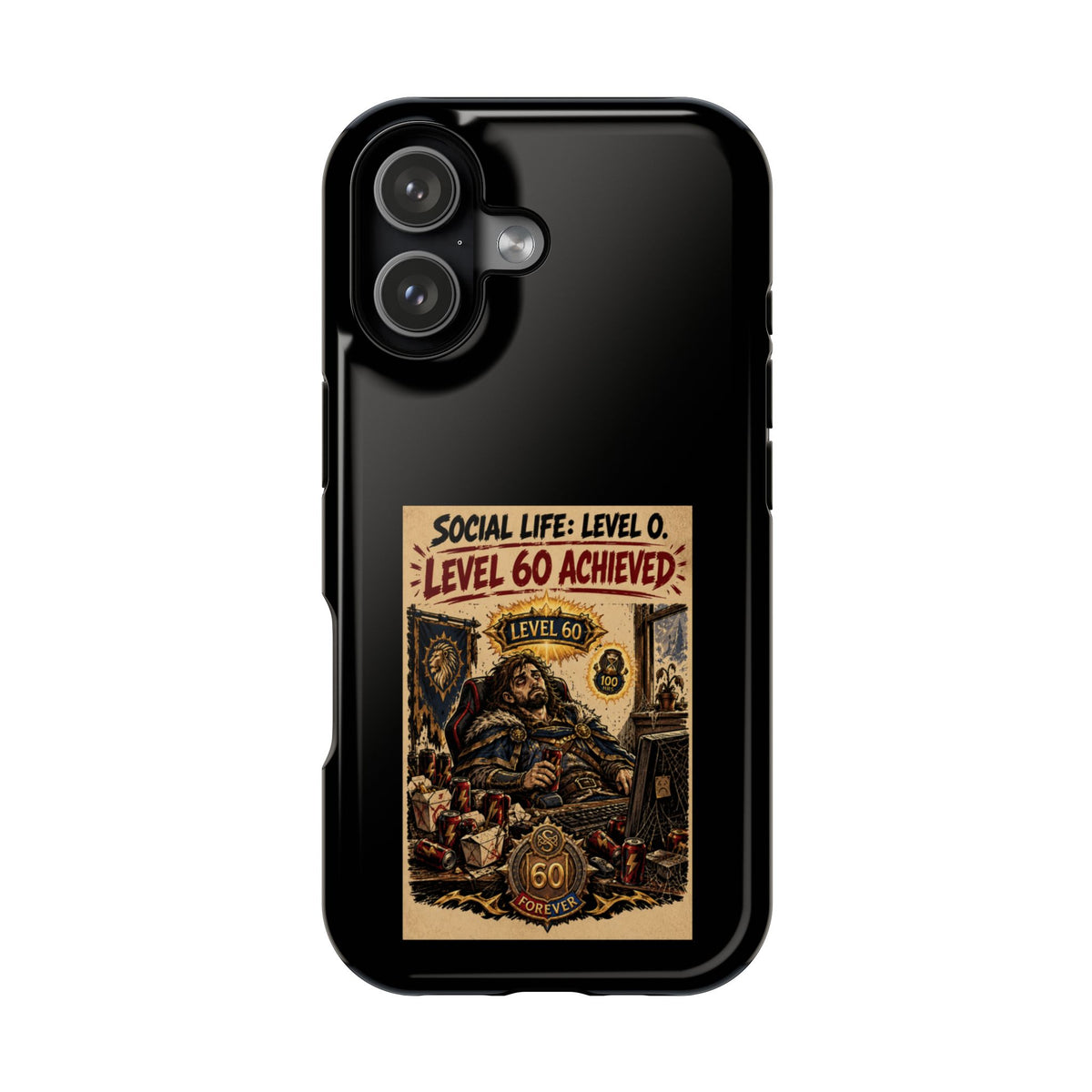 Phone Case — 'Social Life: Level 0 — Level 60 Achieved (Lion Banner)' Heavy-Duty Impact-Resistant Phone Case