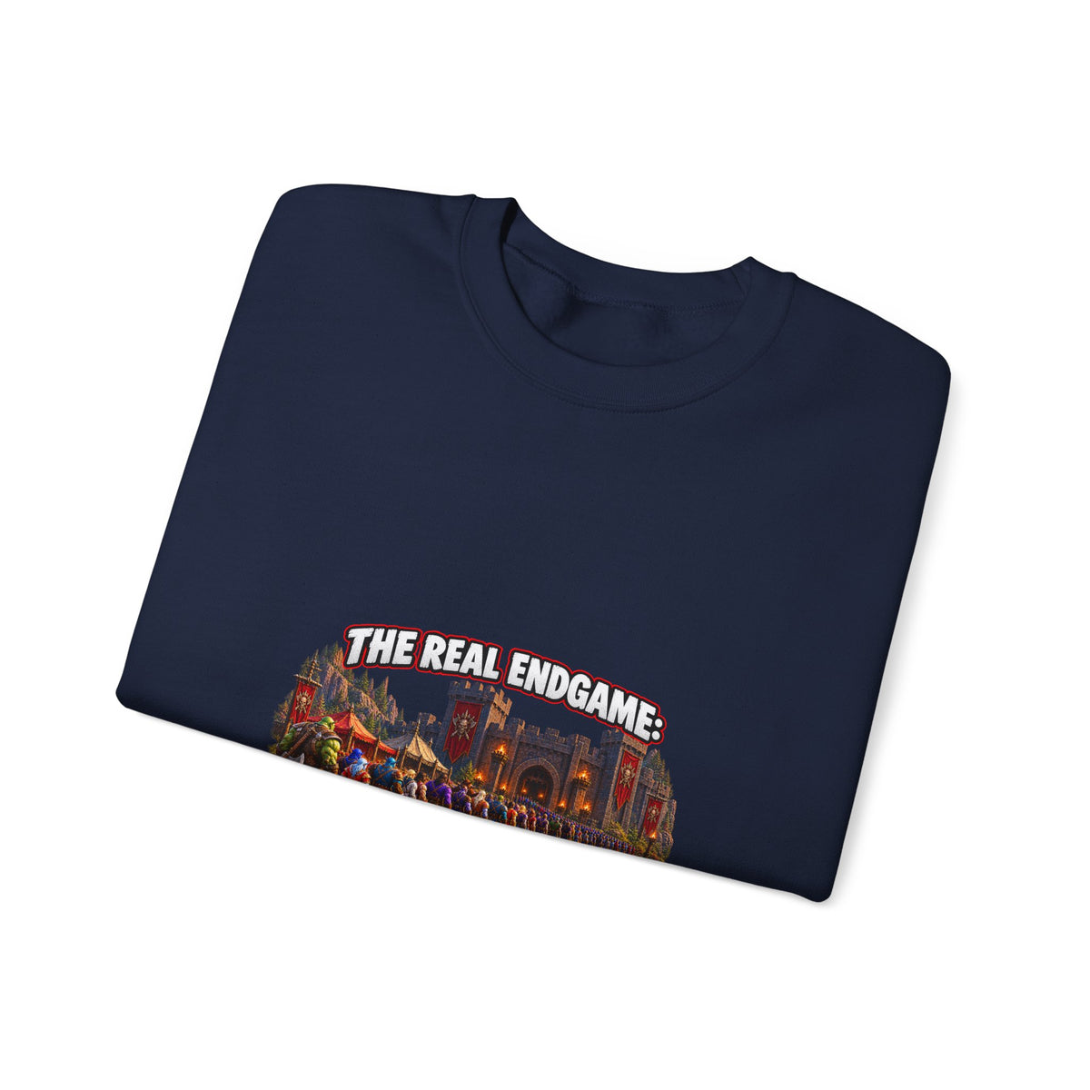 Gaming Crewneck Sweatshirt — "The Real Endgame: Finding a Group for a Level 12 Dungeon"