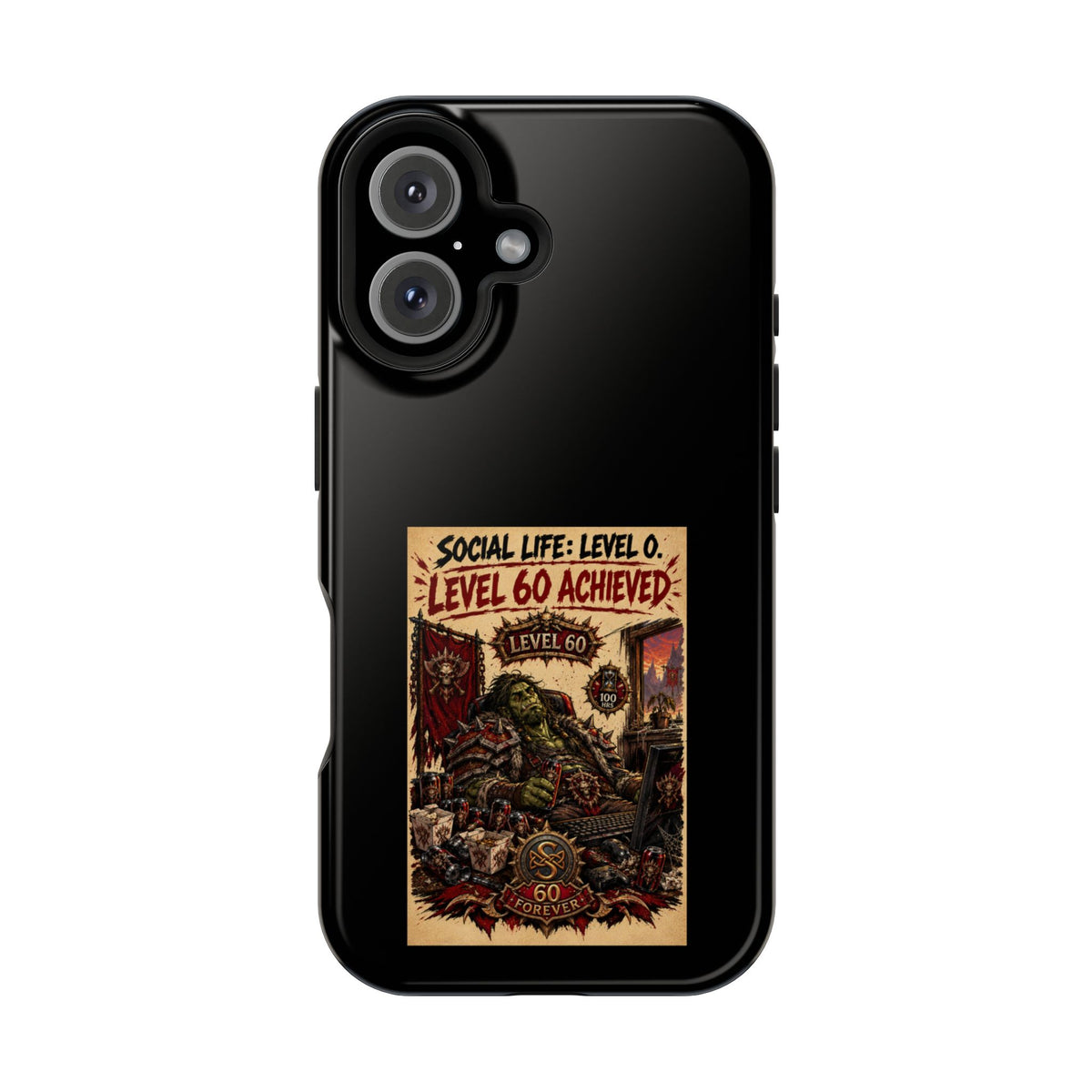 Phone Case — 'Social Life: Level 0 — Level 60 Achieved (Skull Banner)' Heavy-Duty Impact-Resistant Phone Case