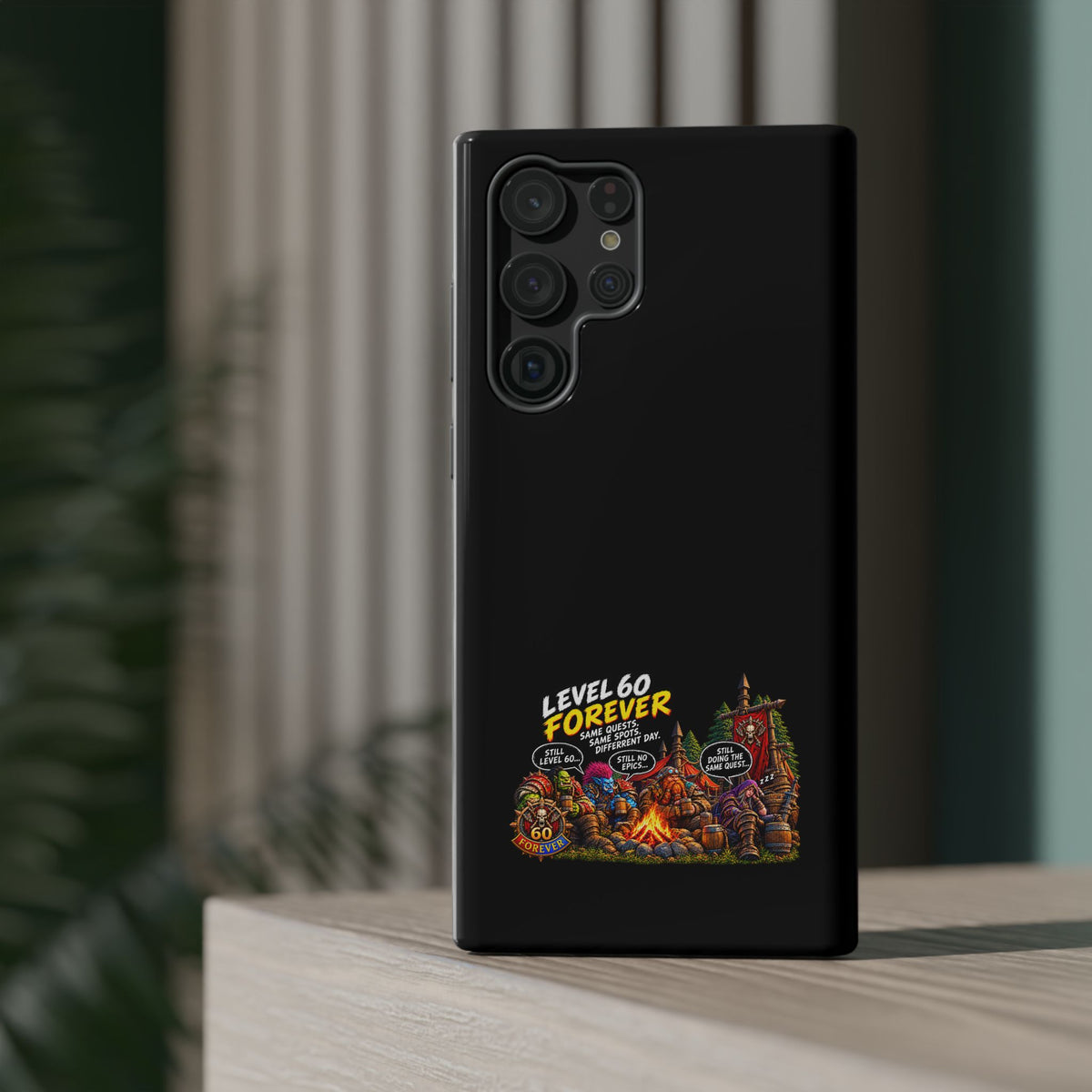 Phone Case — 'Level 60 Forever Campfire' Heavy-Duty Impact-Resistant Phone Case