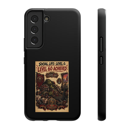 Phone Case — 'Social Life: Level 0 — Level 60 Achieved (Skull Banner)' Heavy-Duty Impact-Resistant Phone Case