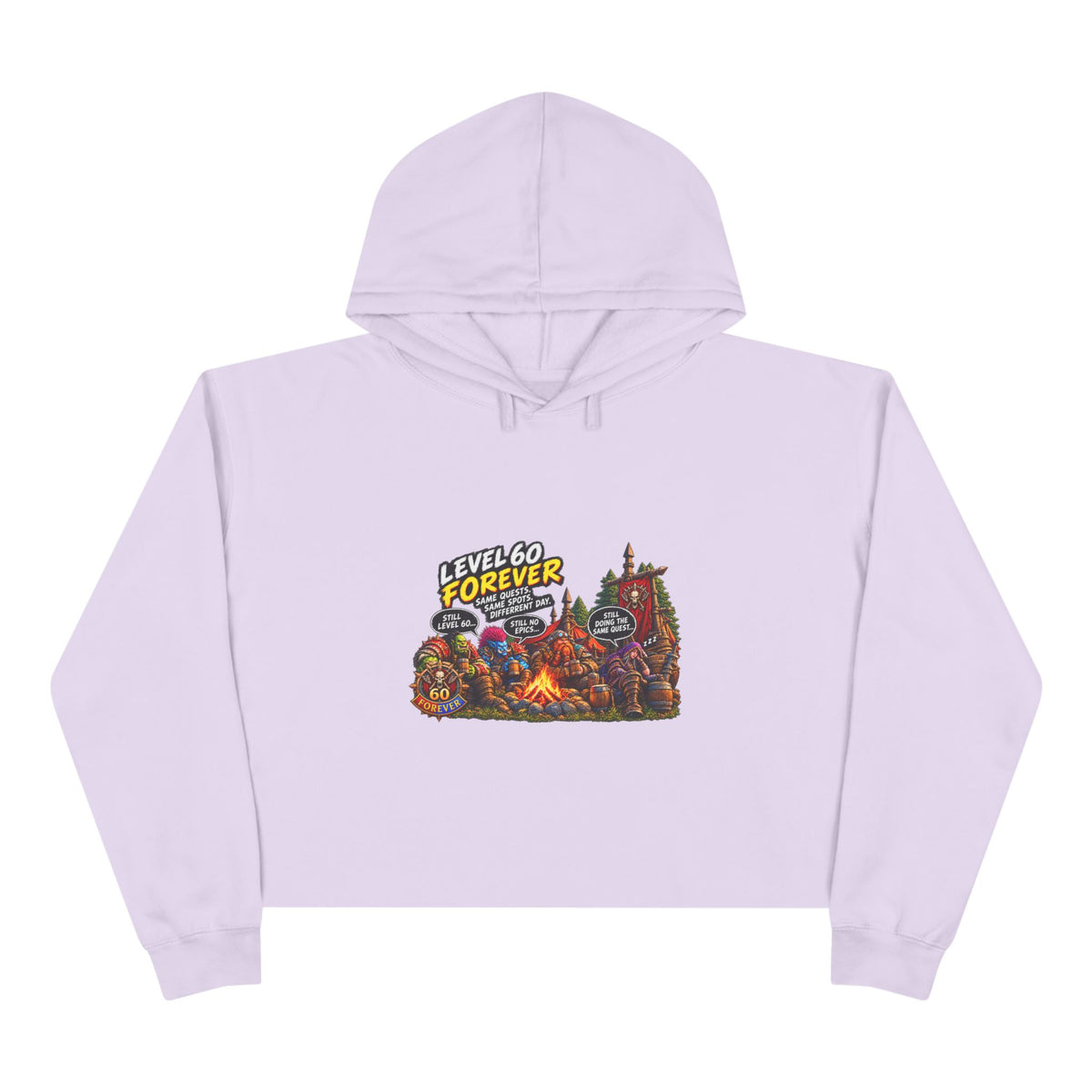 Gaming Camp Crop Hoodie — "Level 60 Forever" Retro RPG Graphic