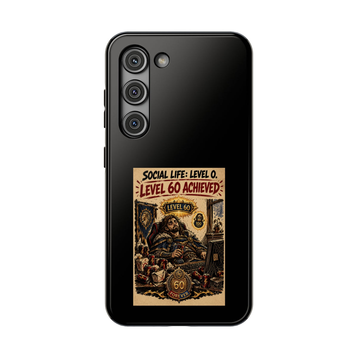 Phone Case — 'Social Life: Level 0 — Level 60 Achieved (Lion Banner)' Heavy-Duty Impact-Resistant Phone Case