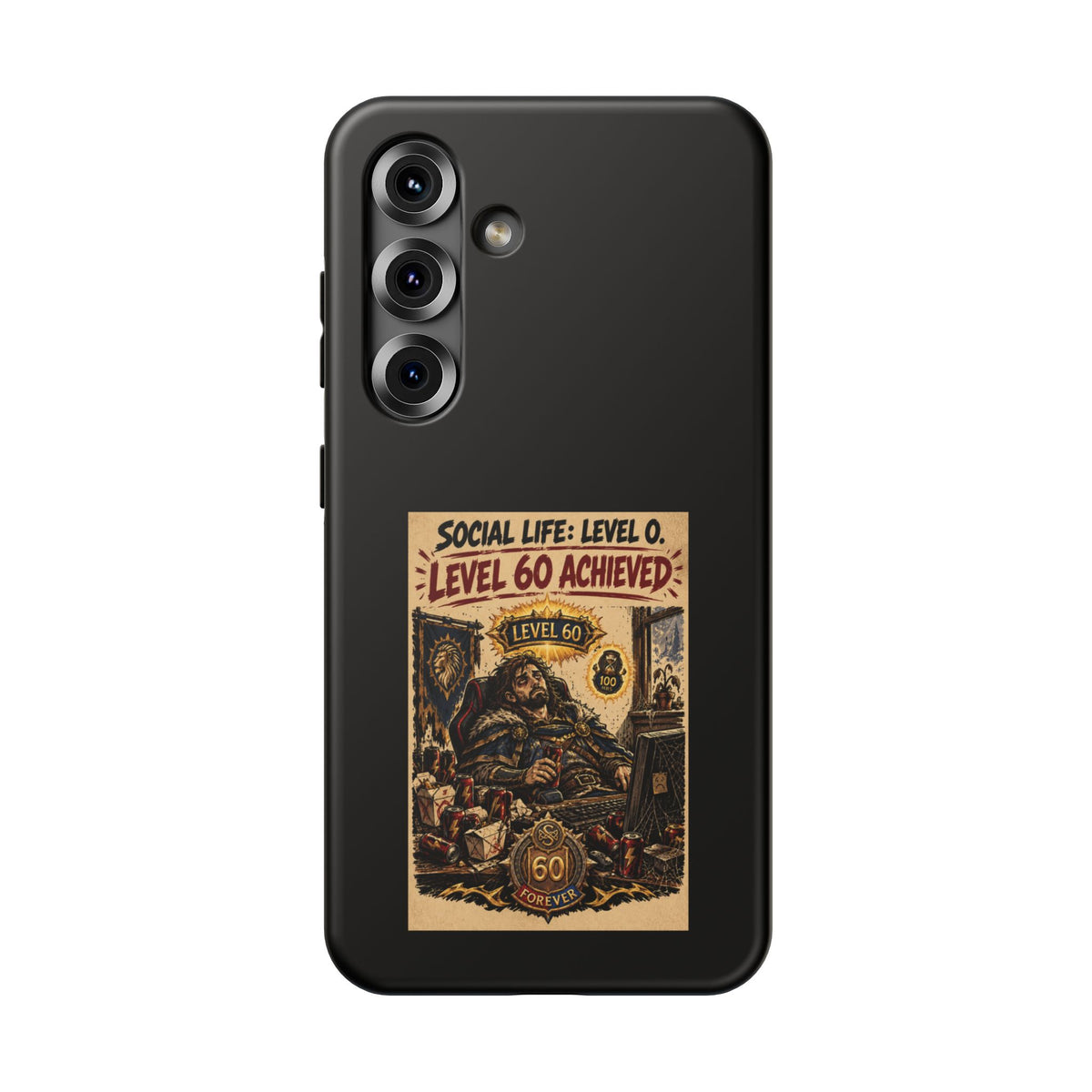 Phone Case — 'Social Life: Level 0 — Level 60 Achieved (Lion Banner)' Heavy-Duty Impact-Resistant Phone Case