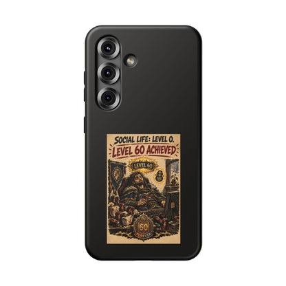 Phone Case — 'Social Life: Level 0 — Level 60 Achieved (Lion Banner)' Heavy-Duty Impact-Resistant Phone Case
