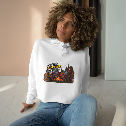 Gaming Camp Crop Hoodie — "Level 60 Forever" Retro RPG Graphic