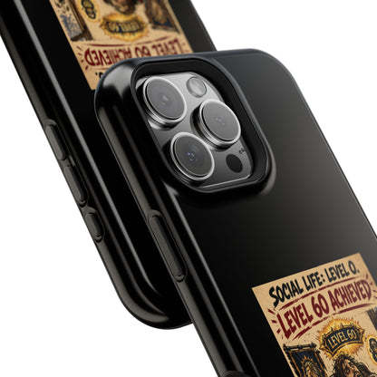 Phone Case — 'Social Life: Level 0 — Level 60 Achieved (Lion Banner)' Heavy-Duty Impact-Resistant Phone Case