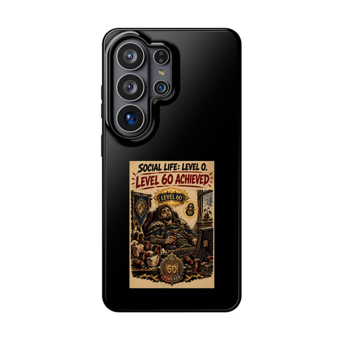 Phone Case — 'Social Life: Level 0 — Level 60 Achieved (Lion Banner)' Heavy-Duty Impact-Resistant Phone Case