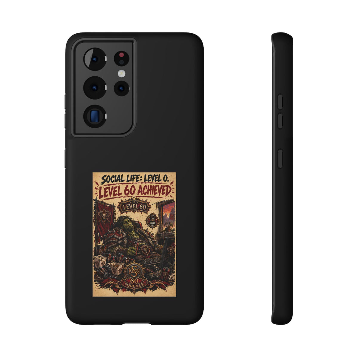 Phone Case — 'Social Life: Level 0 — Level 60 Achieved (Skull Banner)' Heavy-Duty Impact-Resistant Phone Case