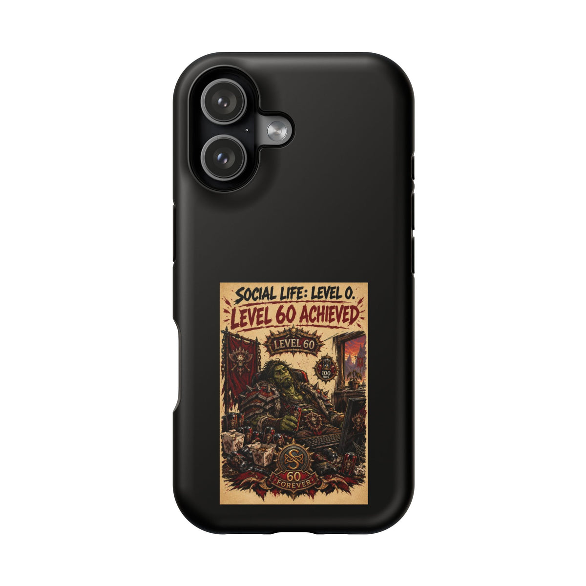 Phone Case — 'Social Life: Level 0 — Level 60 Achieved (Skull Banner)' Heavy-Duty Impact-Resistant Phone Case