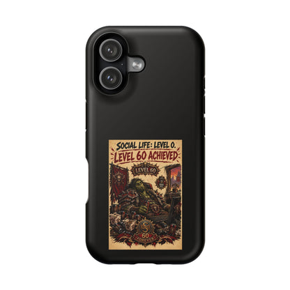 Phone Case — 'Social Life: Level 0 — Level 60 Achieved (Skull Banner)' Heavy-Duty Impact-Resistant Phone Case