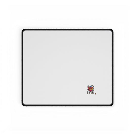 Large Desk Mat — Minimal White Gaming/Office Pad with 'All I Need Is Go In My Heart' Badge