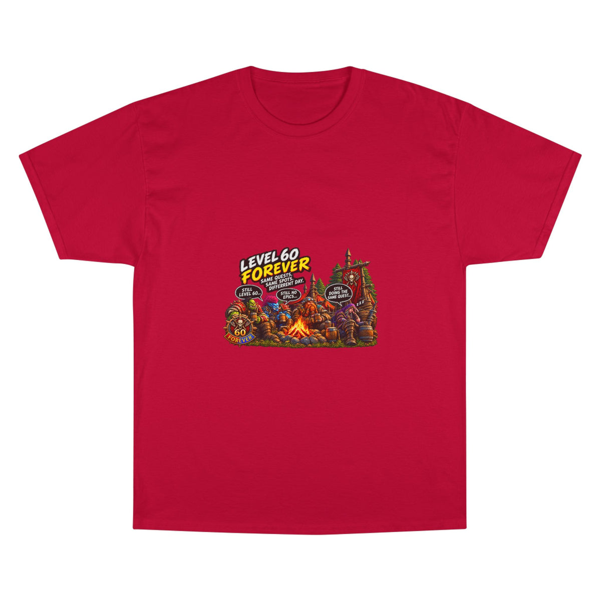 Level 60 Forever T-Shirt – Retro RPG Campfire Gamer Tee
