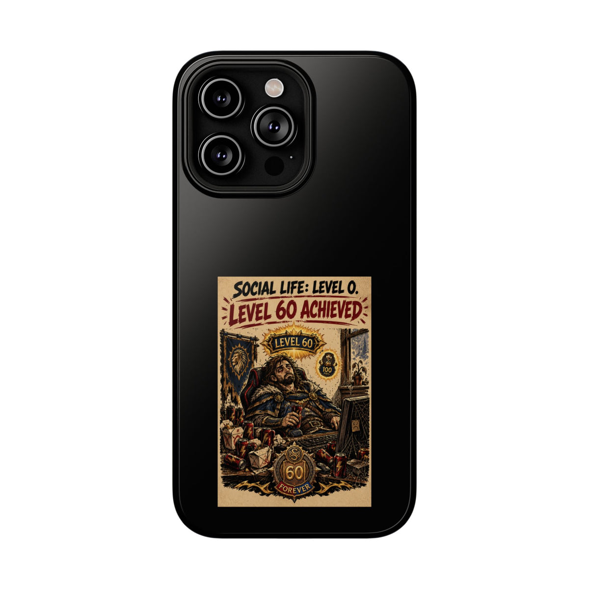Phone Case — 'Social Life: Level 0 — Level 60 Achieved (Lion Banner)' Heavy-Duty Impact-Resistant Phone Case
