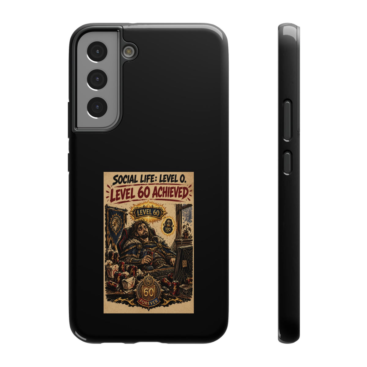 Phone Case — 'Social Life: Level 0 — Level 60 Achieved (Lion Banner)' Heavy-Duty Impact-Resistant Phone Case