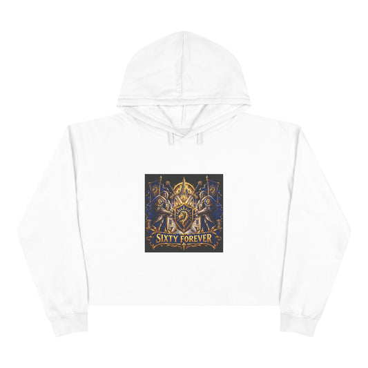 Sixty Forever Cropped Hoodie — Vintage Gothic Crest Graphic