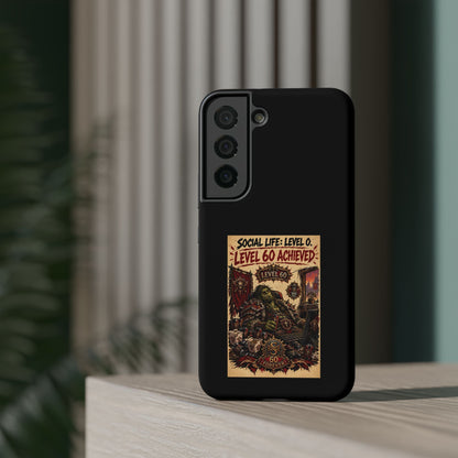 Phone Case — 'Social Life: Level 0 — Level 60 Achieved (Skull Banner)' Heavy-Duty Impact-Resistant Phone Case