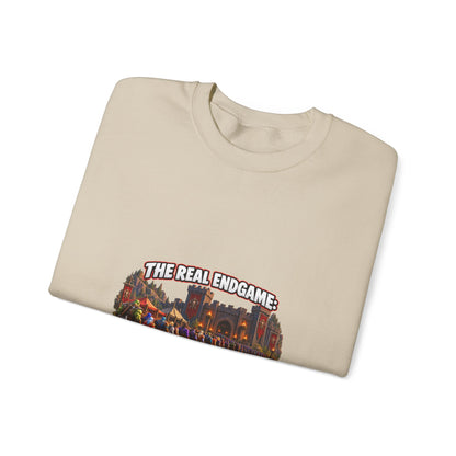 Gaming Crewneck Sweatshirt — "The Real Endgame: Finding a Group for a Level 12 Dungeon"