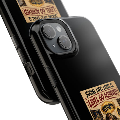 Phone Case — 'Social Life: Level 0 — Level 60 Achieved (Lion Banner)' Heavy-Duty Impact-Resistant Phone Case