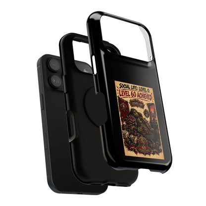 Phone Case — 'Social Life: Level 0 — Level 60 Achieved (Skull Banner)' Heavy-Duty Impact-Resistant Phone Case