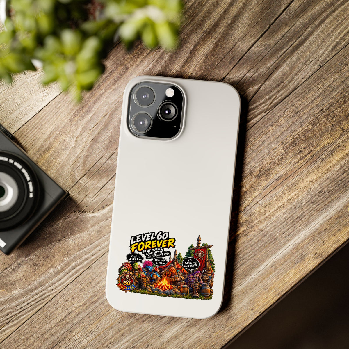 Level 60 Forever Slim Phone Case — Retro RPG Camping Gamer Design