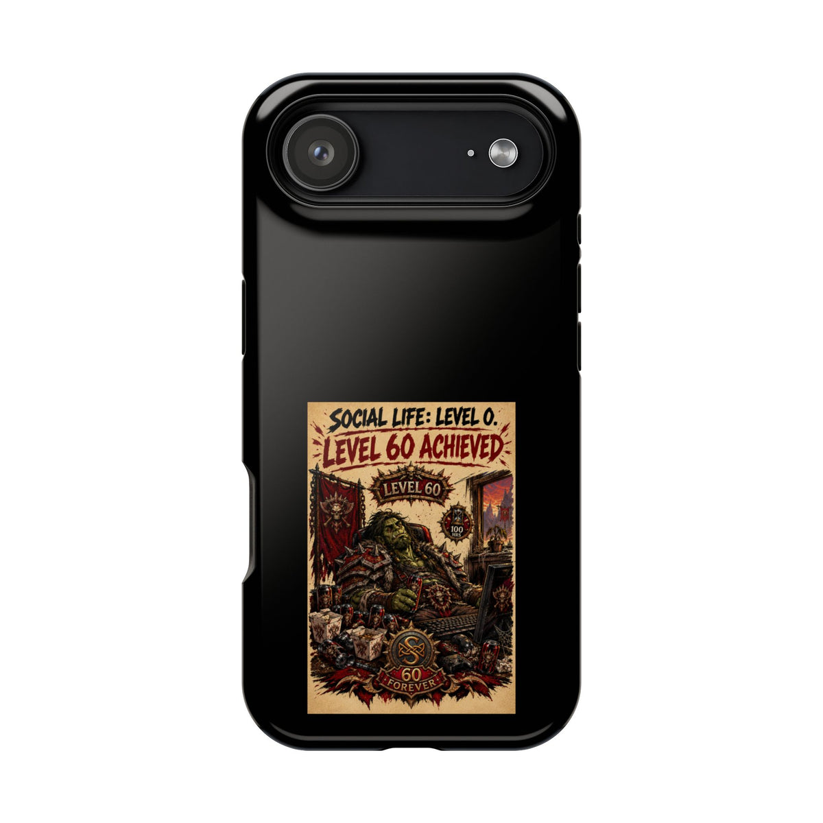 Phone Case — 'Social Life: Level 0 — Level 60 Achieved (Skull Banner)' Heavy-Duty Impact-Resistant Phone Case