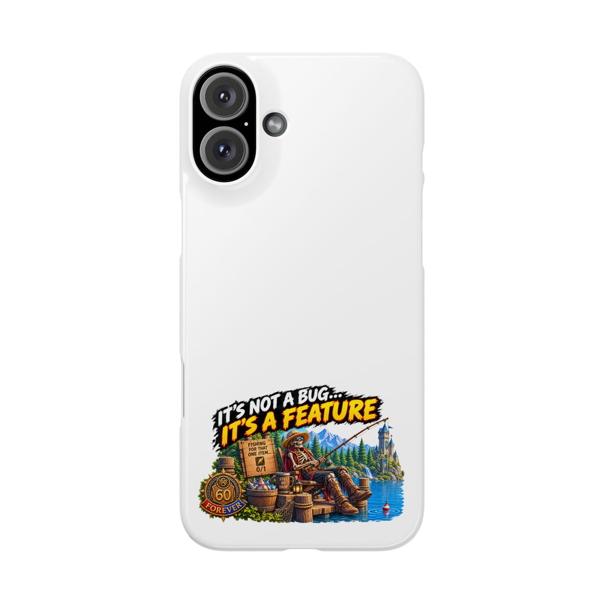 Slim Phone Case — "It's Not a Bug, It's a Feature" Rustic Camping Design