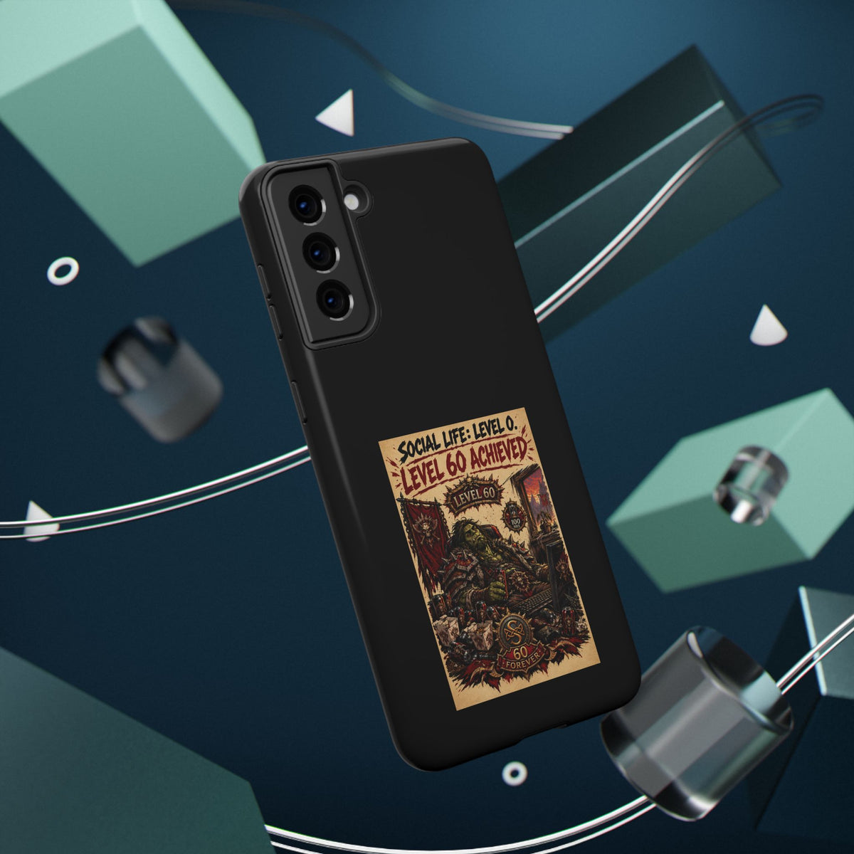 Phone Case — 'Social Life: Level 0 — Level 60 Achieved (Skull Banner)' Heavy-Duty Impact-Resistant Phone Case