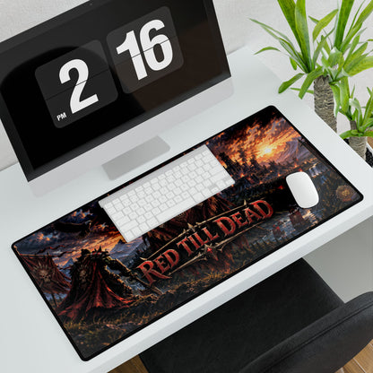 Red Till Dead Gaming Desk Mat — Dark Fantasy Skull Banner Mouse Pad