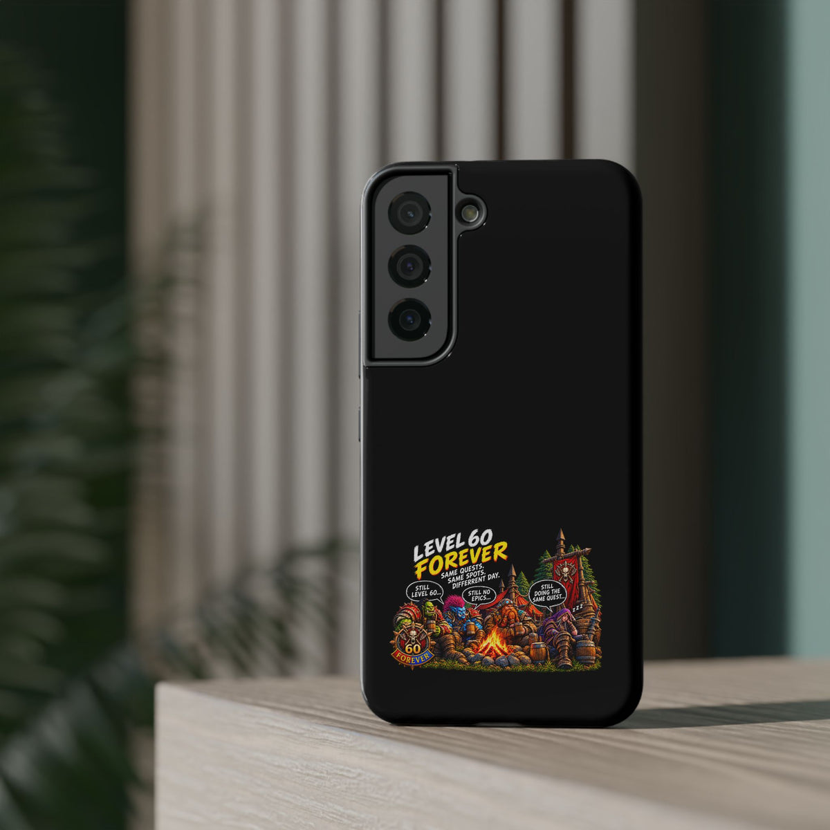 Phone Case — 'Level 60 Forever Campfire' Heavy-Duty Impact-Resistant Phone Case